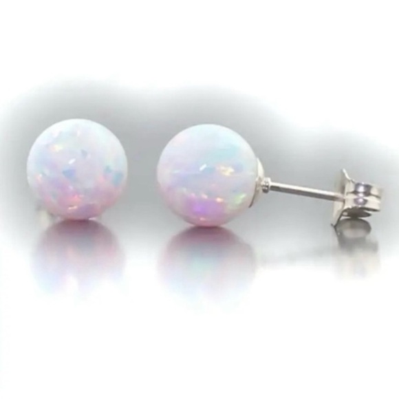White Fire Opal Earrings - Picture 2 of 7